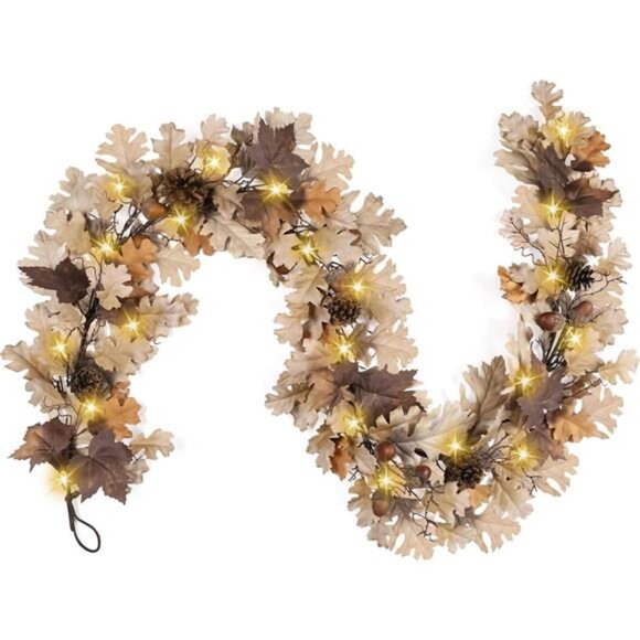 Fall Garland - 6 Ft Maple Leaf Garland with Pinecones - Fall Acorn Leaf - Picture 1 of 7